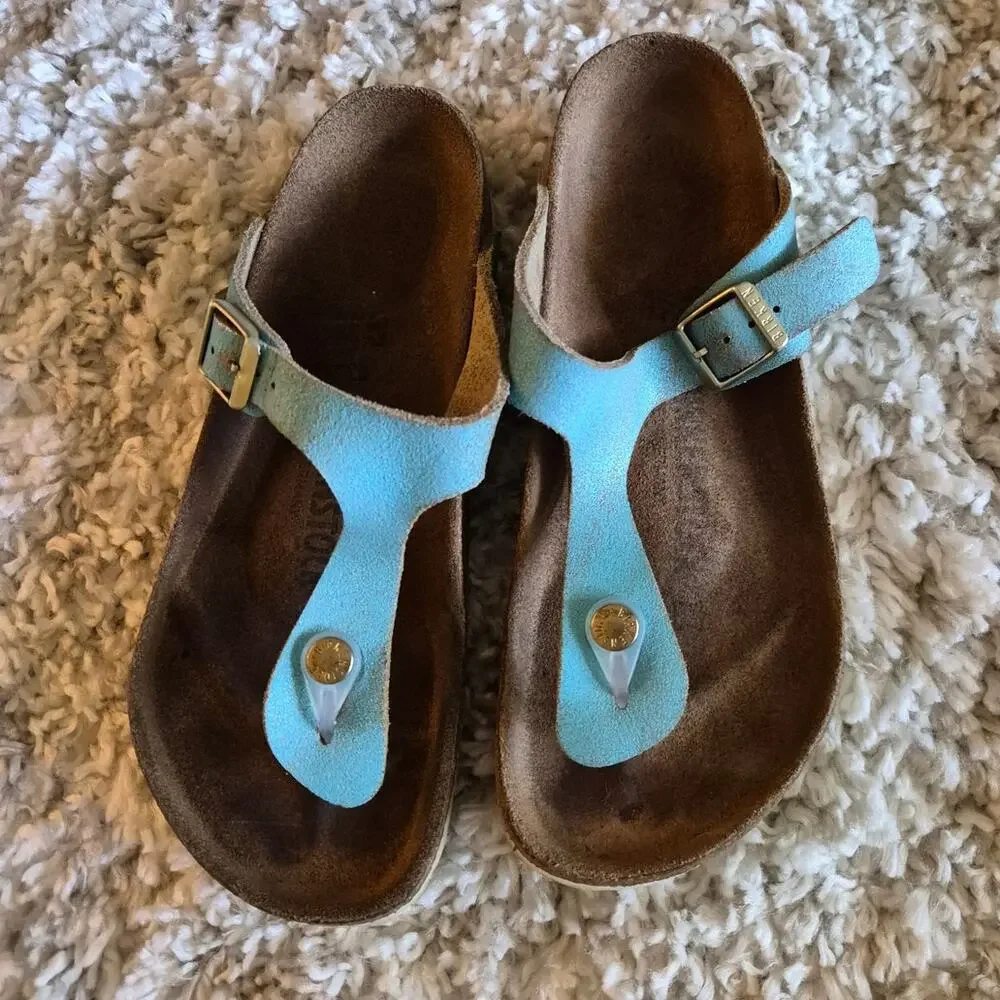 Birkenstock Gizeh Thong Sandal Washed Metallic Aqua